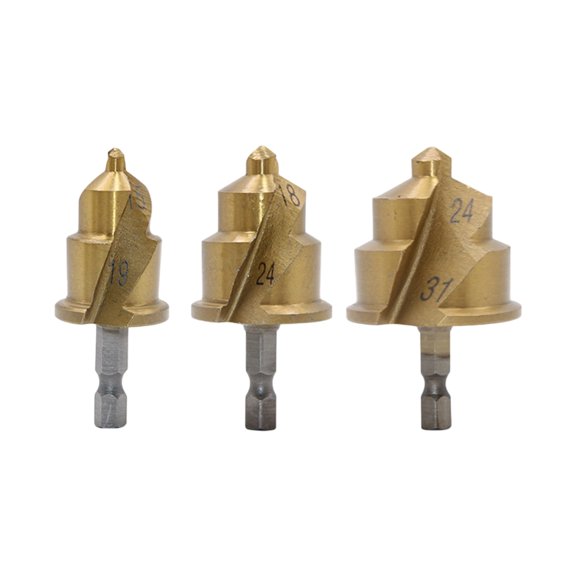 Sturdy Helical Drill Bits 3 Pieces Hexagonal Shank Water Pipe Expansion 15~31mm Drills Use Punching Bit