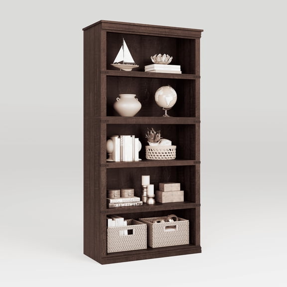 Sturdy Industrial Bookcase – 5-Tier Tall Wooden Open Bookshelf – Rustic Farmhouse Storage & Display for Home Office, Living Room, Bedroom – Brownish Red – 800×320×1712mm