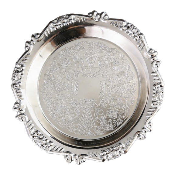 Sturdy Iron Embossed Serving Platters Ideal for Fruits Snacks and Cakes Feature Artistic Design and Nonslip Bottom