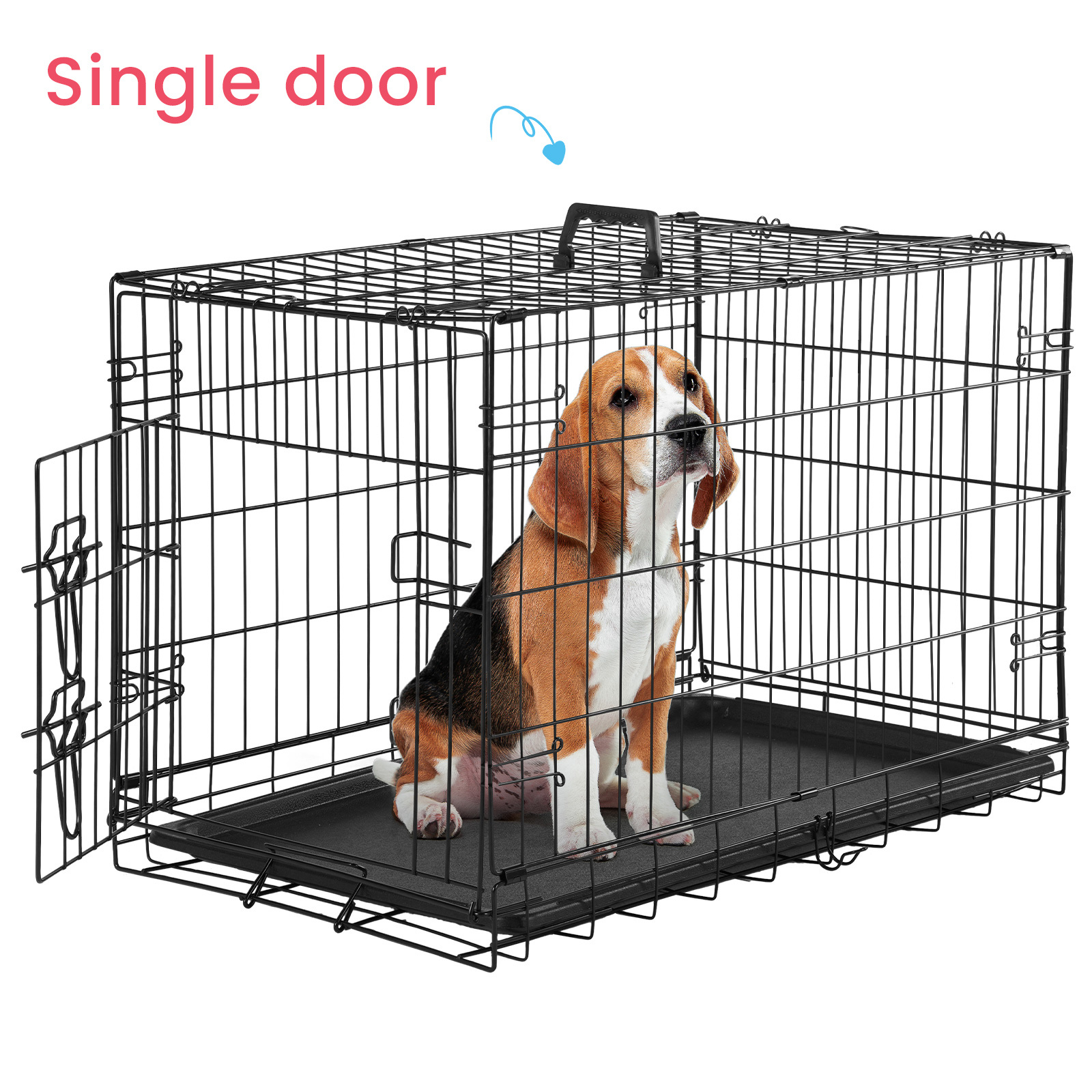 Image showcasing Sturdy Iron Foldable Dog Crate - 24/30 Inch Sizes, Double Door, Divider ...