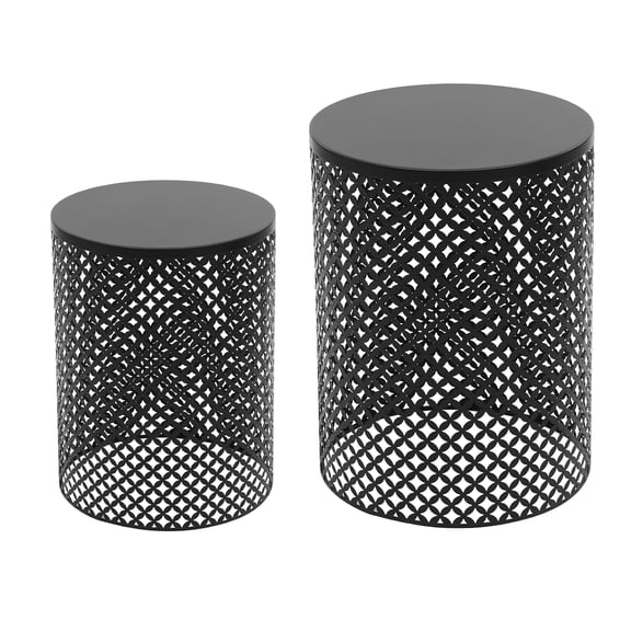 Sturdy Iron Outdoor Side Table with Smooth Edges, Openwork Floral Design, Ideal for Garden, Patio, and Indoor Use, Freestanding Table