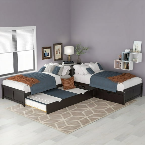 Sturdy L-shaped Bed with 3 Beds & Storage|Twin