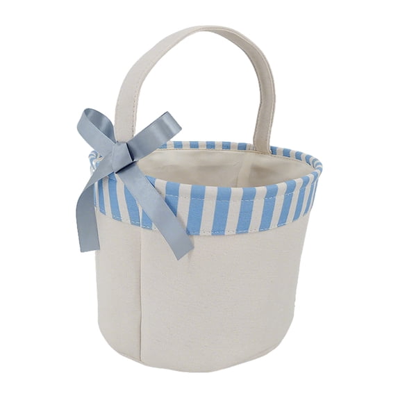 Sturdy Large Capacity Canvas Easter Basket Empty Easter Bucket For Easter Egg Hunting Durable Fabric Basket With Decorative Bow For Holiday Party Home Decor