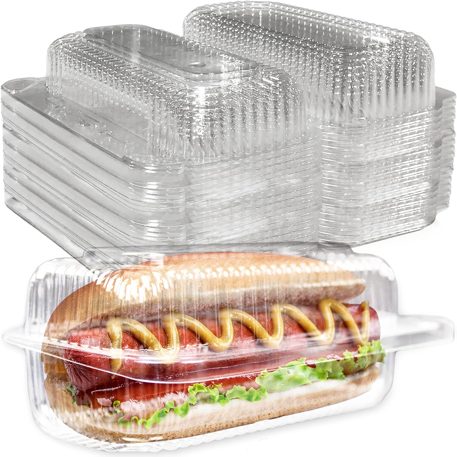Sturdy, Locking Plastic Hot Dog Trays. 50 Pack. 25 Tops And 25 Bottoms
