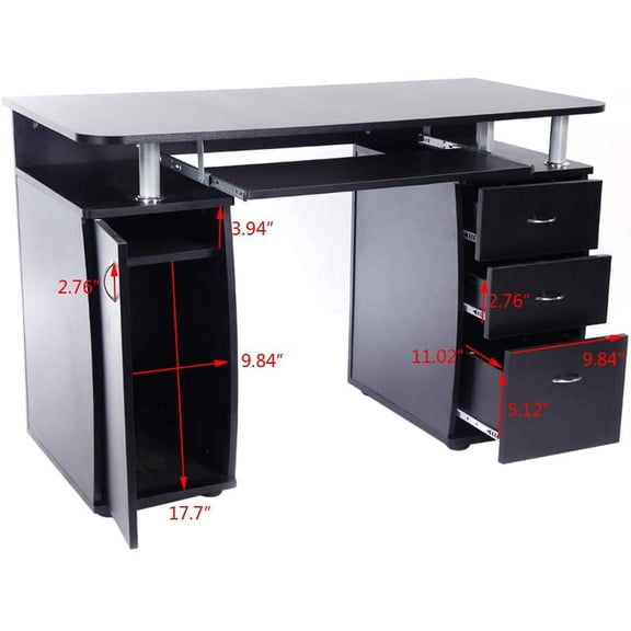 Sturdy MDF Computer Desk with Storage, 45" Wide, Black - Ideal for Home Office and Study