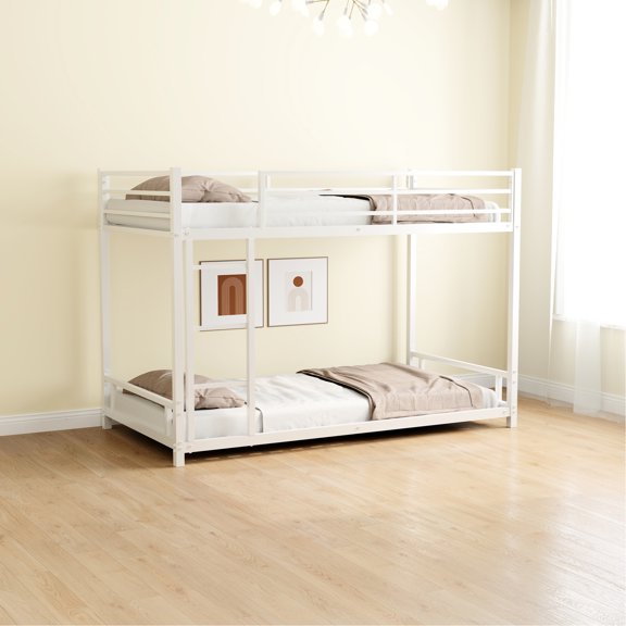 Sturdy Metal Bunk Bed with Safety Guardrail - No Box Spring Needed, Ideal for Family Use