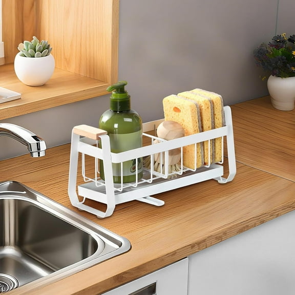 Sturdy Metal Clutter Free Build, 10.5 Inch Stainless Steel Sink Caddy, Non Slide Drainage Organizer, for Kitchen Countertop Storage