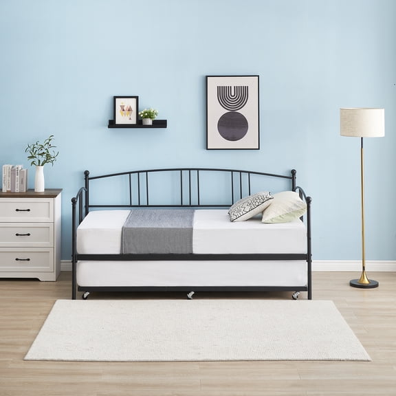Sturdy Metal Daybed – Arched Headboard Sofa Bed with Steel Slat Support, Versatile Design for Living Room, Bedroom & Guest Room