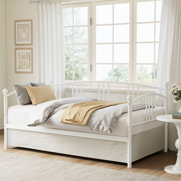Sturdy Metal Daybed – Arched Headboard Sofa Bed with Steel Slat Support, Versatile Design for Living Room, Bedroom & Guest Room