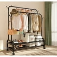 thumbnail image 1 of Fybee Heavy Duty Rolling Clothing Rack, Adjustable Double Rod Garment Organizer with 2 Shelves & Hooks, Mobile Wardrobe for Bedroom/Closet, Black, 1 of 11