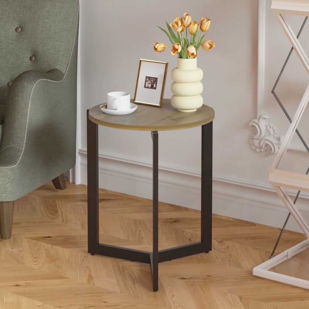 Sturdy Metal Frame Round Side Table, 19.68''H, for Multi-Rooms, Brown ...