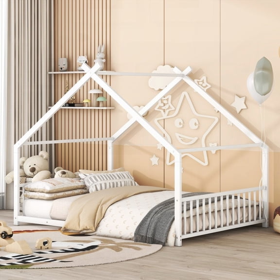 Sturdy Metal House Bed, White | Fun Playhouse Design & Better Sleep