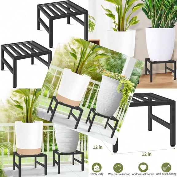 Sturdy Metal Plant Stand 12x12 Inch Indoor Outdoor 1 Pack Black