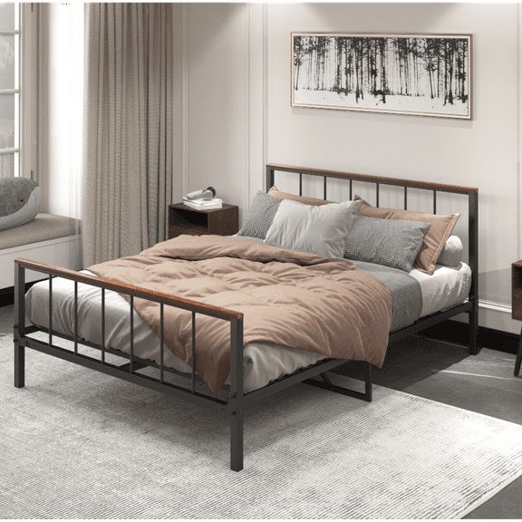 Sturdy Metal Platform Bed Frame with Headboard & Footboard, Modern Minimalist Design, No Box Spring Needed (Queen)