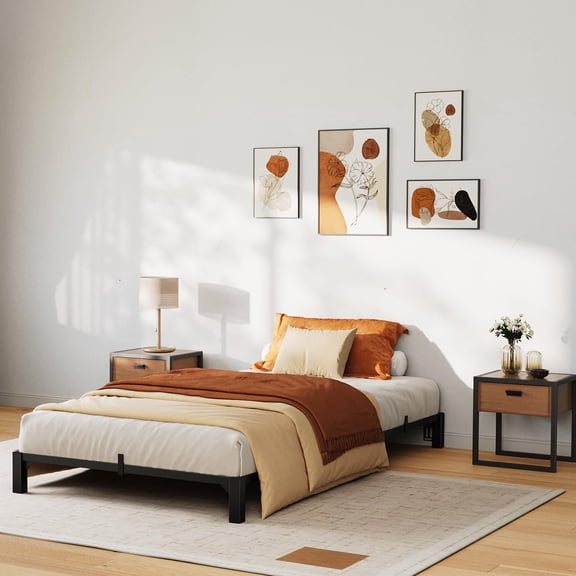 Sturdy Metal Platform Bed - No-Screw Assembly Reinforced Steel Structure, Quiet Stable Support & Large Underbed Storage for Family/Shared Rooms