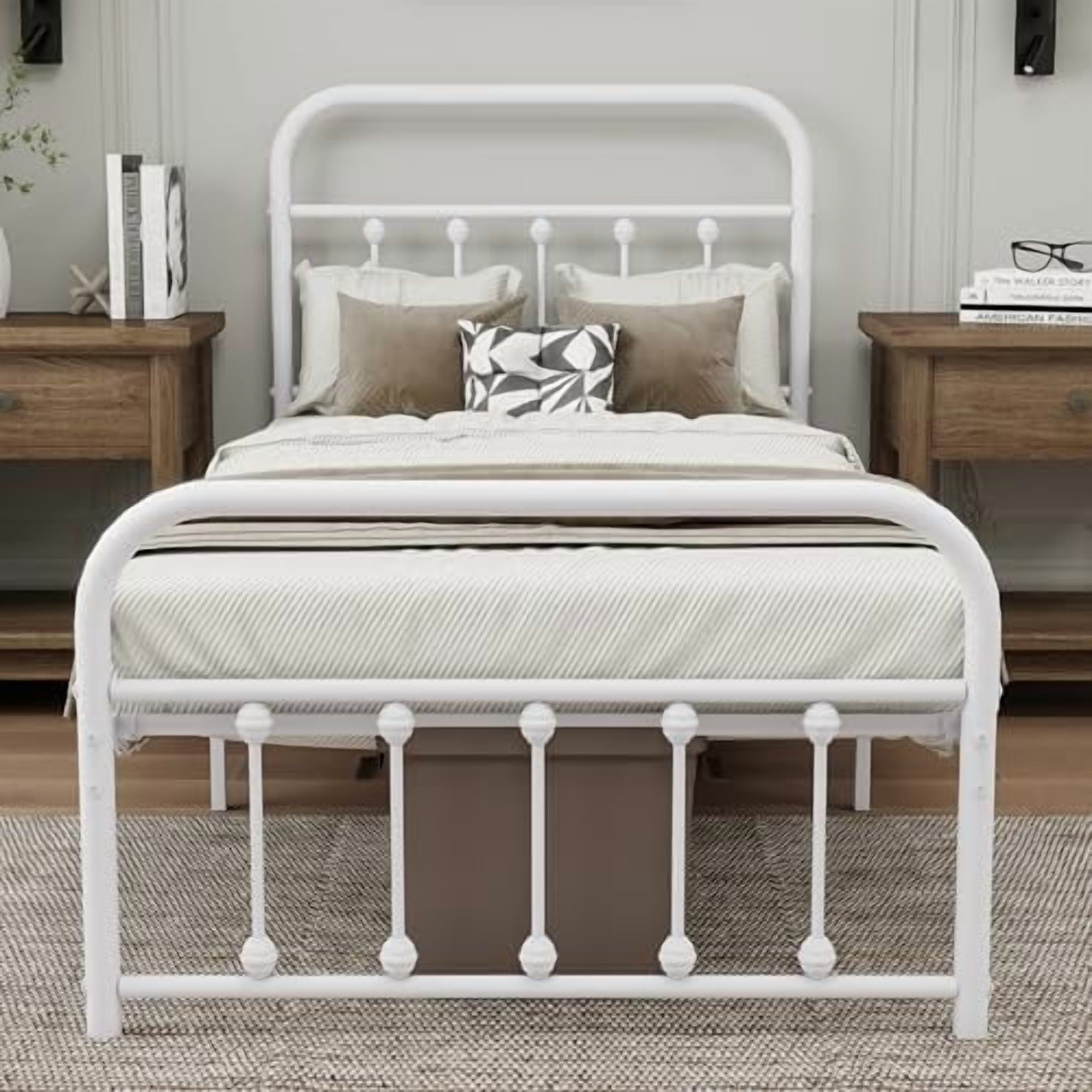 Sturdy Metal Twin Size Bed Frame with Headboard Footboard Steel Slats ...