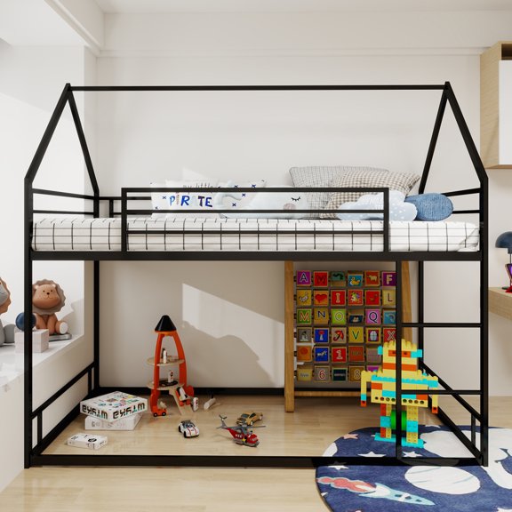 Sturdy Metal Twin Over Twin Bunk Bed with Safety Guardrails & Noise-Reduced Design for Small Spaces – Heavy-Duty Frame, No Box Spring Required, Easy Assembly
