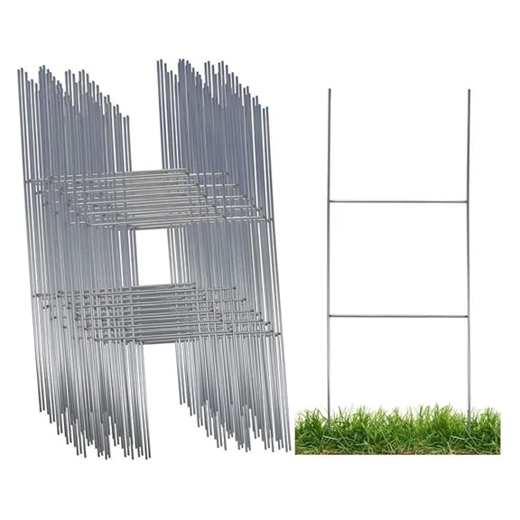 Sturdy Metal Wire Step Stake Frame for Yard Signs - 10 x 24 inch H Frame Wire Stake Sign Spikes (100 Pack)