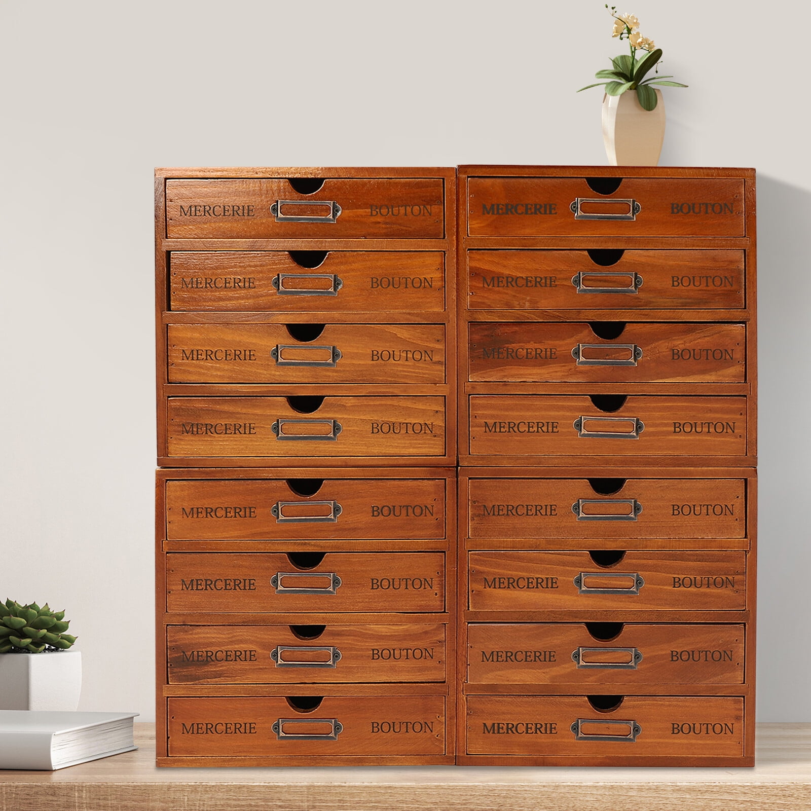 Sturdy Metal & Wood 16-Compartment Desk Organizer - Rust-Resistant Storage Solution for Office, Home & Classroom