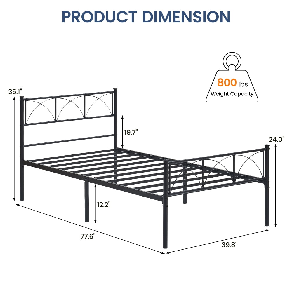Sturdy Modern Iron Bed Frame with Headboard and Footboard, Metal Platform Bed with Storage, King
