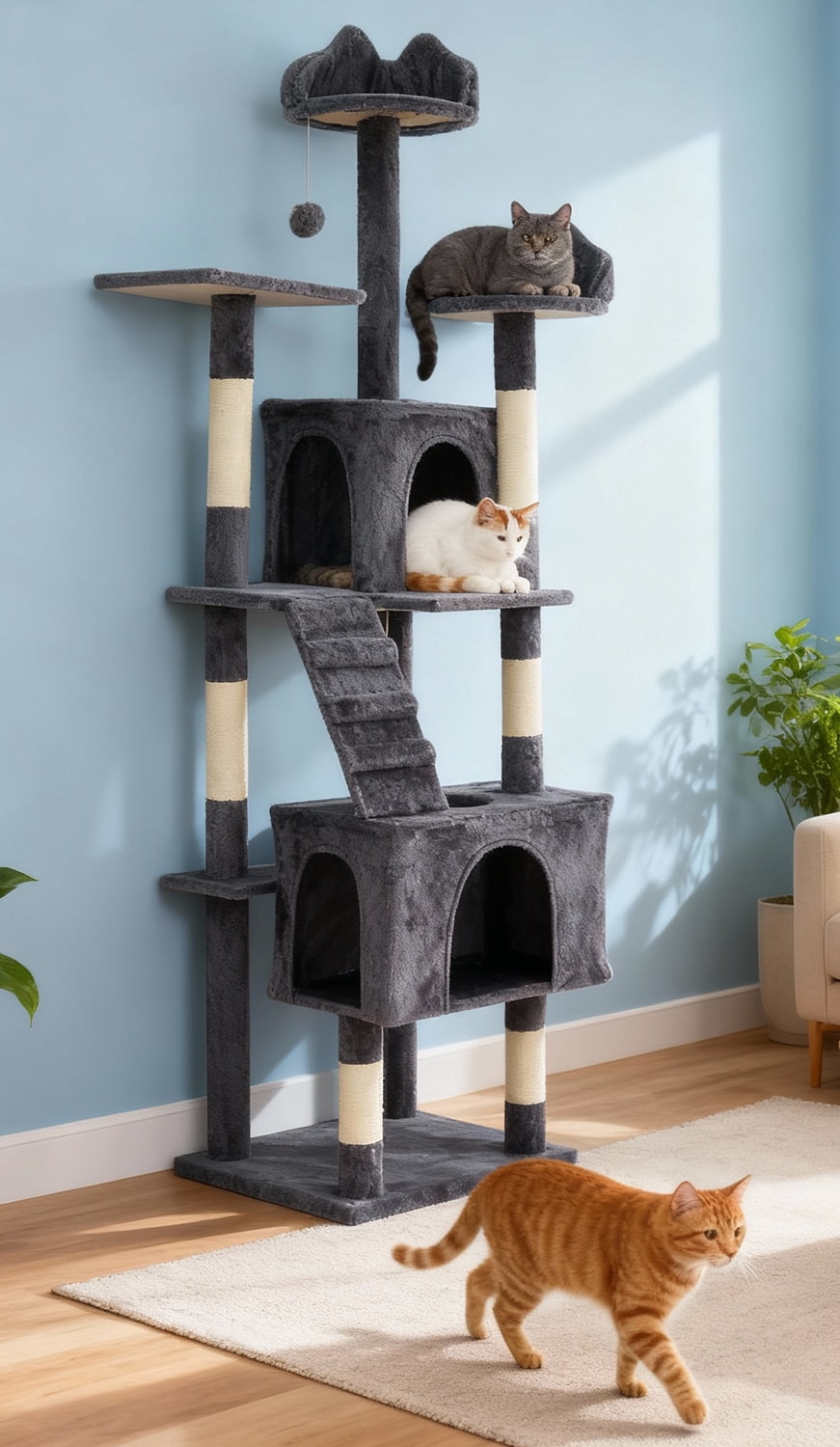 Ladder Balling Sturdy Multi-Level Cat Tree Tower for Large Indoor Cats – 6 Sisal ...