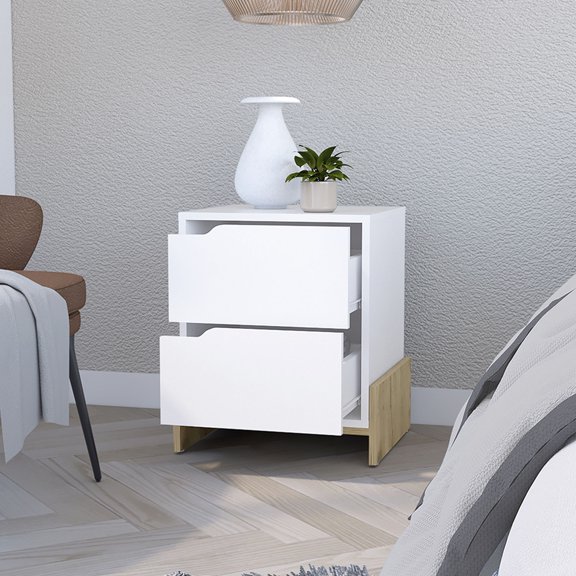 Sturdy Nightstand for Bedroom Use / Two Drawers for Chargers / Stable Base Ensures Longevity