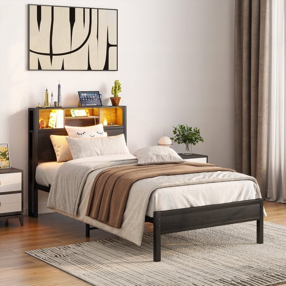Sturdy & Noise-Free Metal Bed Frame with Storage & Charging|Twin Size