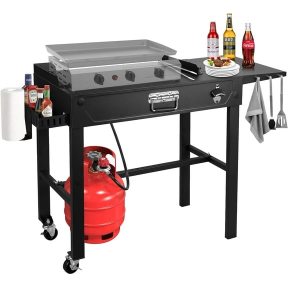 Sturdy Outdoor Grill Table with Wheels - Movable Camping Kitchen Cart for Griddles, Grills & Outdoor Cookers