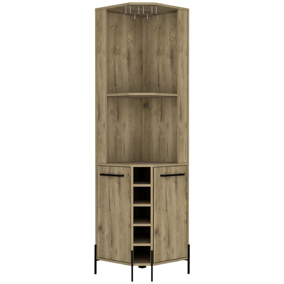 Sturdy Particle Board Construction - Corner Bar Cabinet for Organizing Living Room
