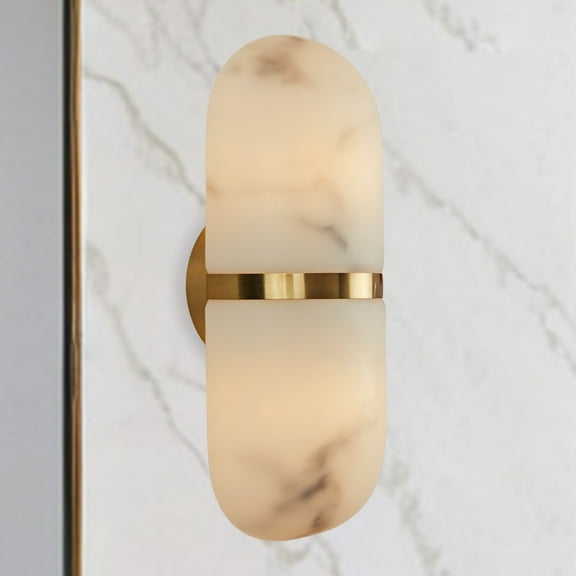 Sturdy Pill Shade Brass Resin Sconce, Organic Texture Vanity Light, Elegant Design Wall Lamp beside Mirror, for Hallway, Entryway, Bedroom