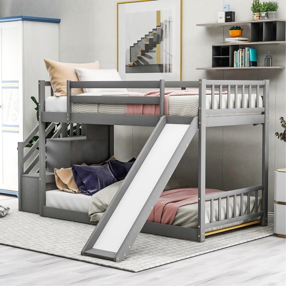 Sturdy Pine Bunk Bed with Convertible Slide / Durable for Long-term Use