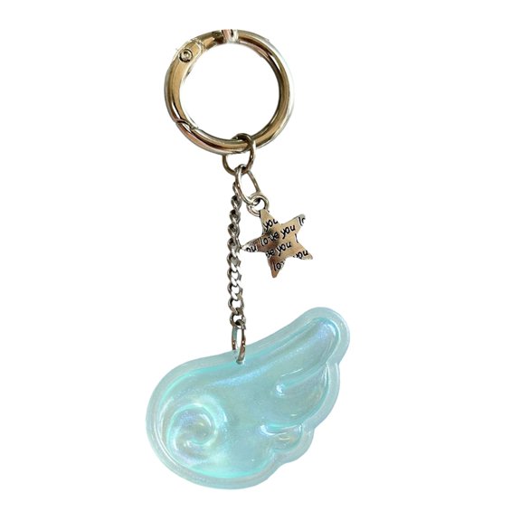 Sturdy Plastic Star Keychain Featuring Angel Wing And Twinkling Star
