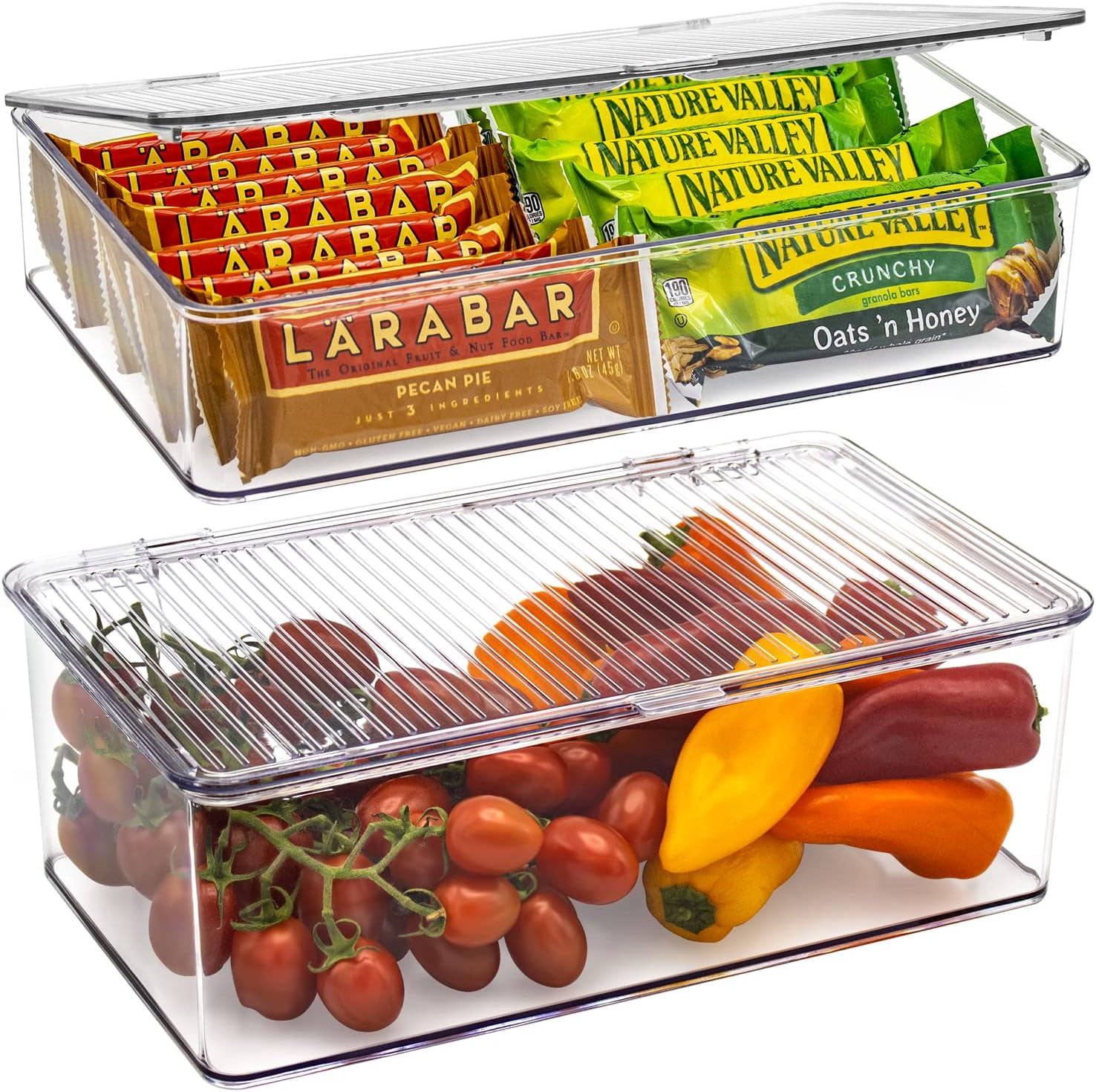 Sturdy Plastic Storage Bins with Lids - Stackable Fridge Organizers ...