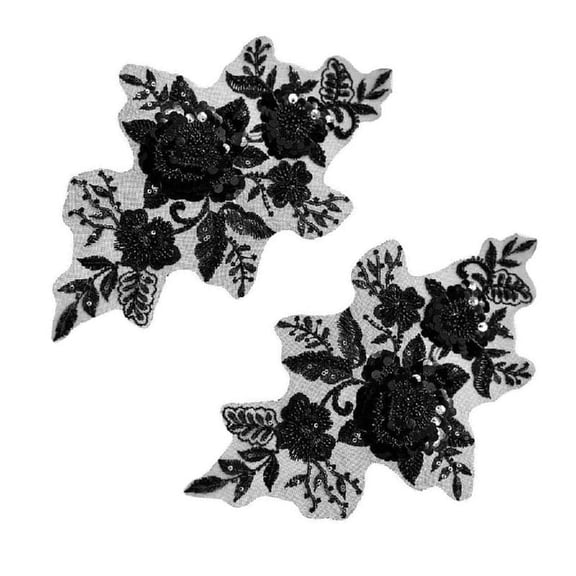 Sturdy Polyester Applique Embroidered Flowers for Clothing Bags Pack of 2