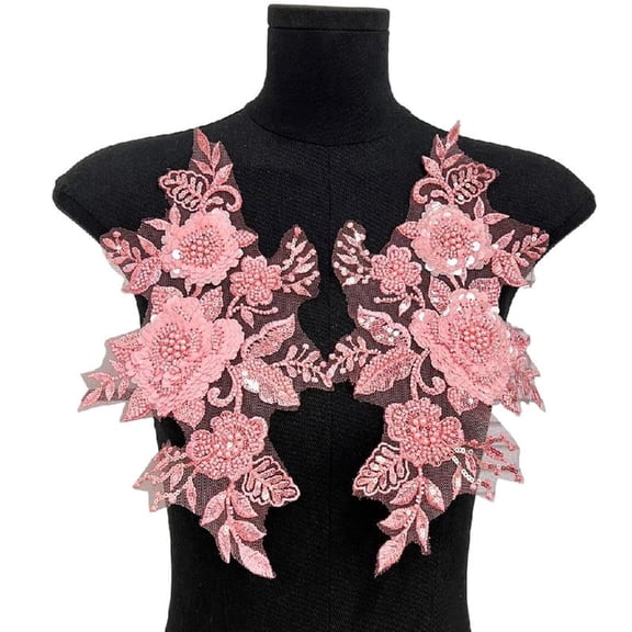Sturdy Polyester Applique Embroidered Flowers for Clothing Bags Pack of 2
