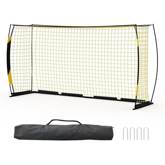 Sturdy Portable Soccer Goal for Backyard – 12x6 FT Metal Base, Collapsible All-Weather Training Net, Quick Setup, Carry Bag Included, For Youth, Teens & Adults, Black and Yellow