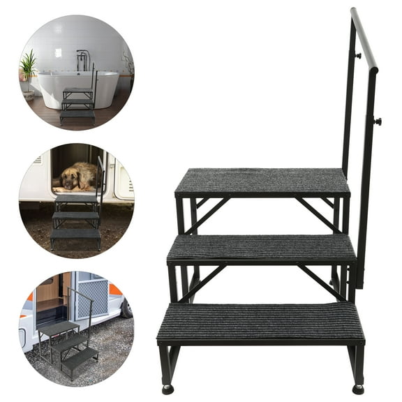 Sturdy RV Stairs Handrails Ladder with Electrostatic Spraying, 450 lbs Load Capacity, Thoughtful Design with Handrail for Safety Easy Installation, Durable and Easy to Clean