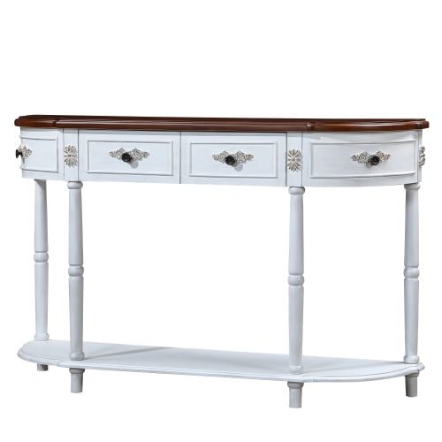 Sturdy Retro Curved Wood Console Table, 52 inch Circular Half Moon Sofa ...