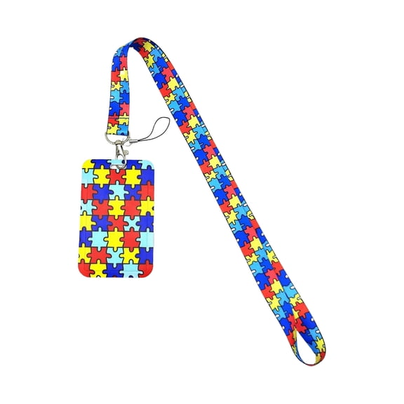 Sturdy Ribbon Autism Pattern Lanyard Neck Straps Key Holder Accessory for Cards Holders and Mobile Phones Ornament