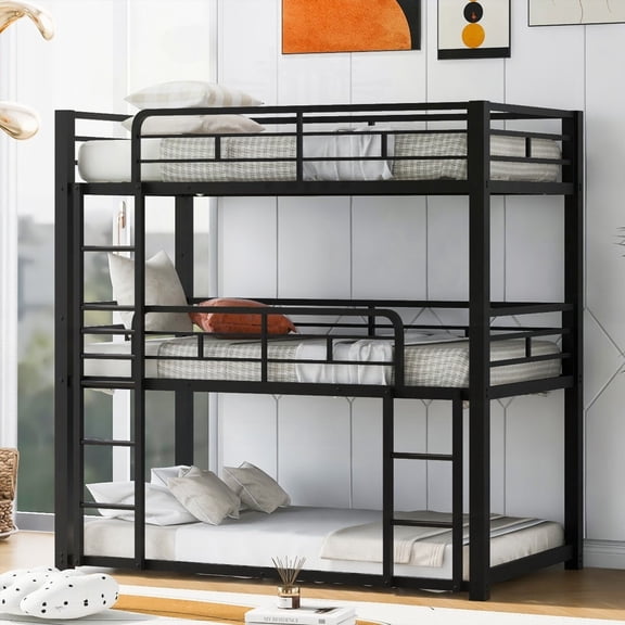 Triple Bunk Bed for Twin Size - Black & Sturdy Metal Construction