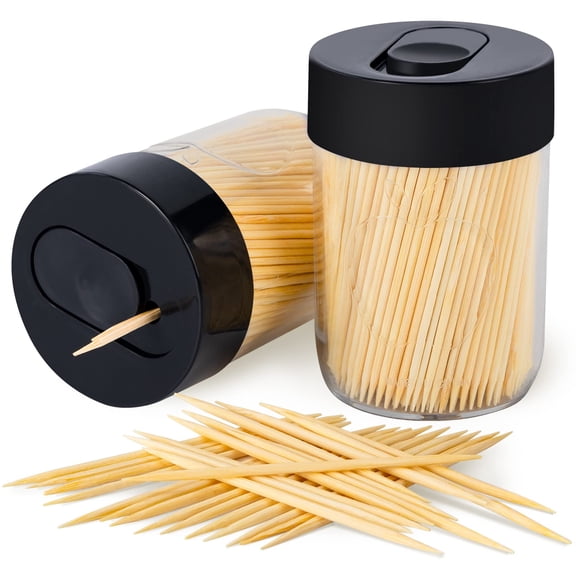 Sturdy Safe Toothpick Holder with 800 Natural Wood Toothpicks for Teeth Cleaning, Unique Home Design Decoration, Unusual Gift, 2 Pack, Green