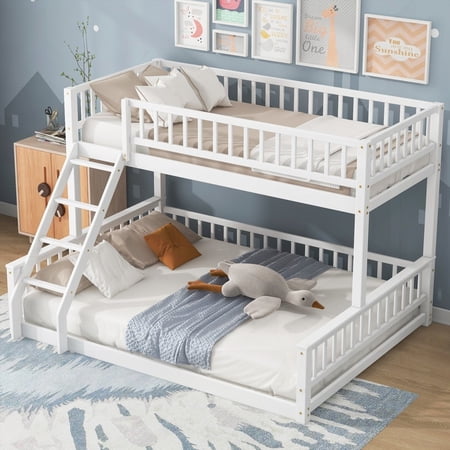 Sturdy & Safe Twin XL Bunk Bed with Ladder & Guardrails, White