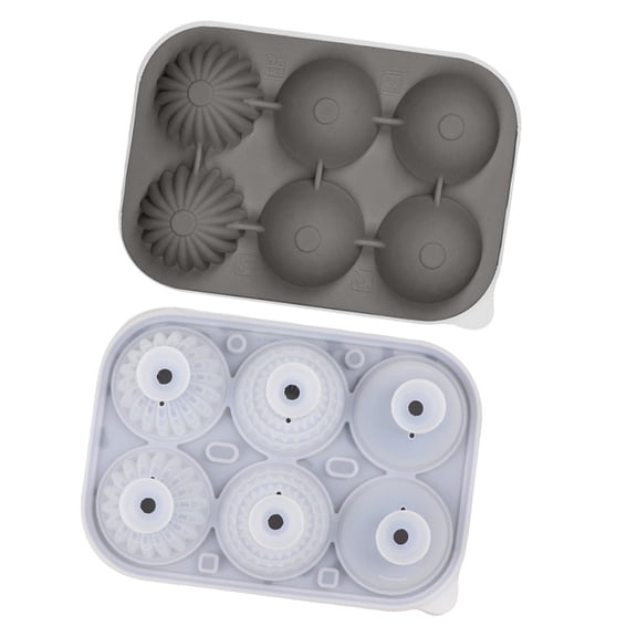 Sturdy Silicone Ice Cubes Tray 6 Large Round Cavities Efficient Leak Lid Funnel Safe Ice Tray For Whiskeys