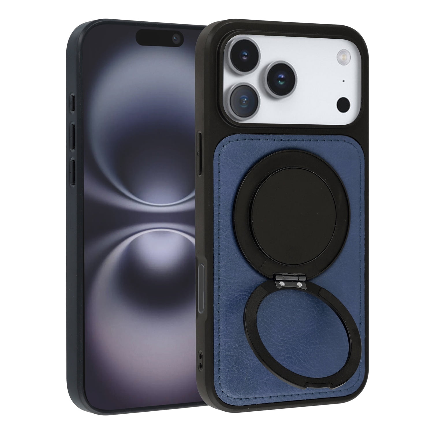 Sturdy Slim Leather Cover with Wireless Charging Kickstand for iPhone 17 Pro Max - Blue