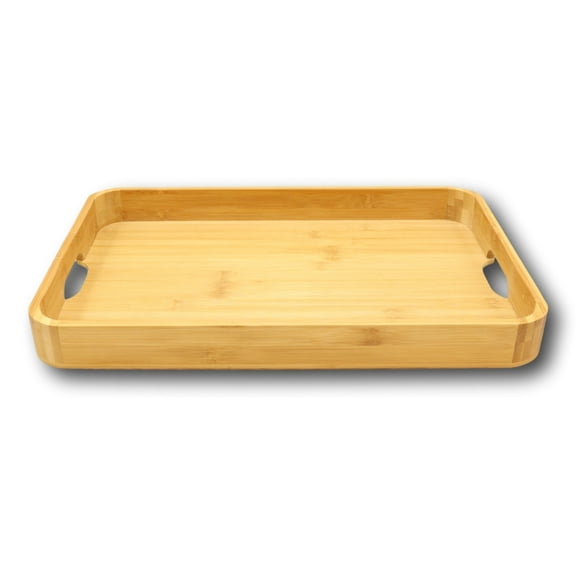 Sturdy Smooth Bamboo Food Tea Butler Tray Platter With Handles 17.75" X 11.75"