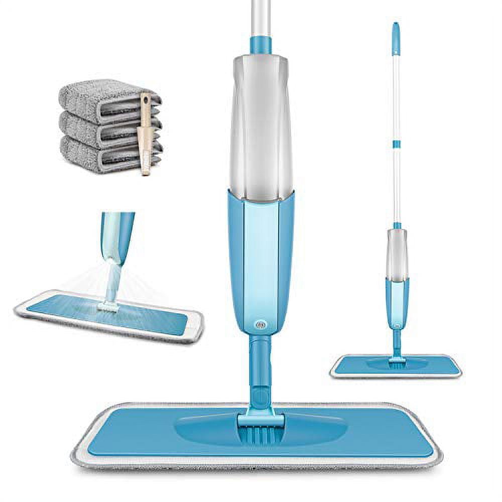 Blue Microfiber Spray Mop with Refillable Bottle and Washable Pads