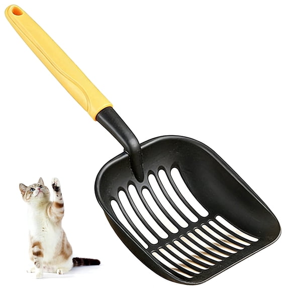 Sturdy Stainless Steel Cat Litter Scoop with Reinforced Comfort Handle, Heavy Duty Scoop with Double Mesh Design, Yellow