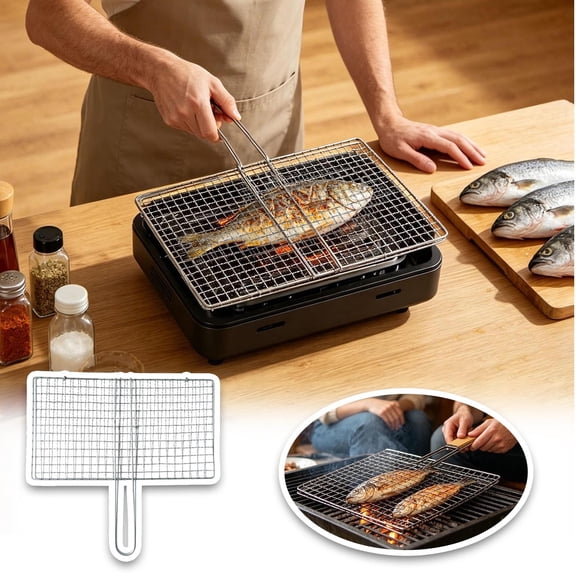 Sturdy Stainless Steel Fish Grill Basket for Outdoor BBQ Removable Handle for Grilling Fish Vegetables and Meat Durable Mesh Design for Convenient Cooking and Cleanup