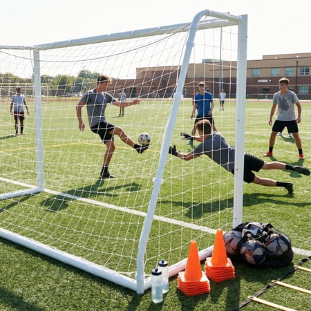 Sturdy Steel Soccer Goal for Backyard & Training, Backyard Portable Steel Soccer Goals, Outdoor Practice Goal, Durable Outdoor Football Equipment White, 6x4FT