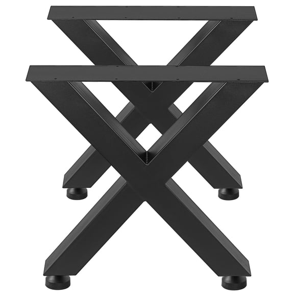 Sturdy Steel Table Legs 28" H x 24" W X-Frame 2-Pack, Black Square Box Industrial Farmhouse Style, for Dining Table and Desk